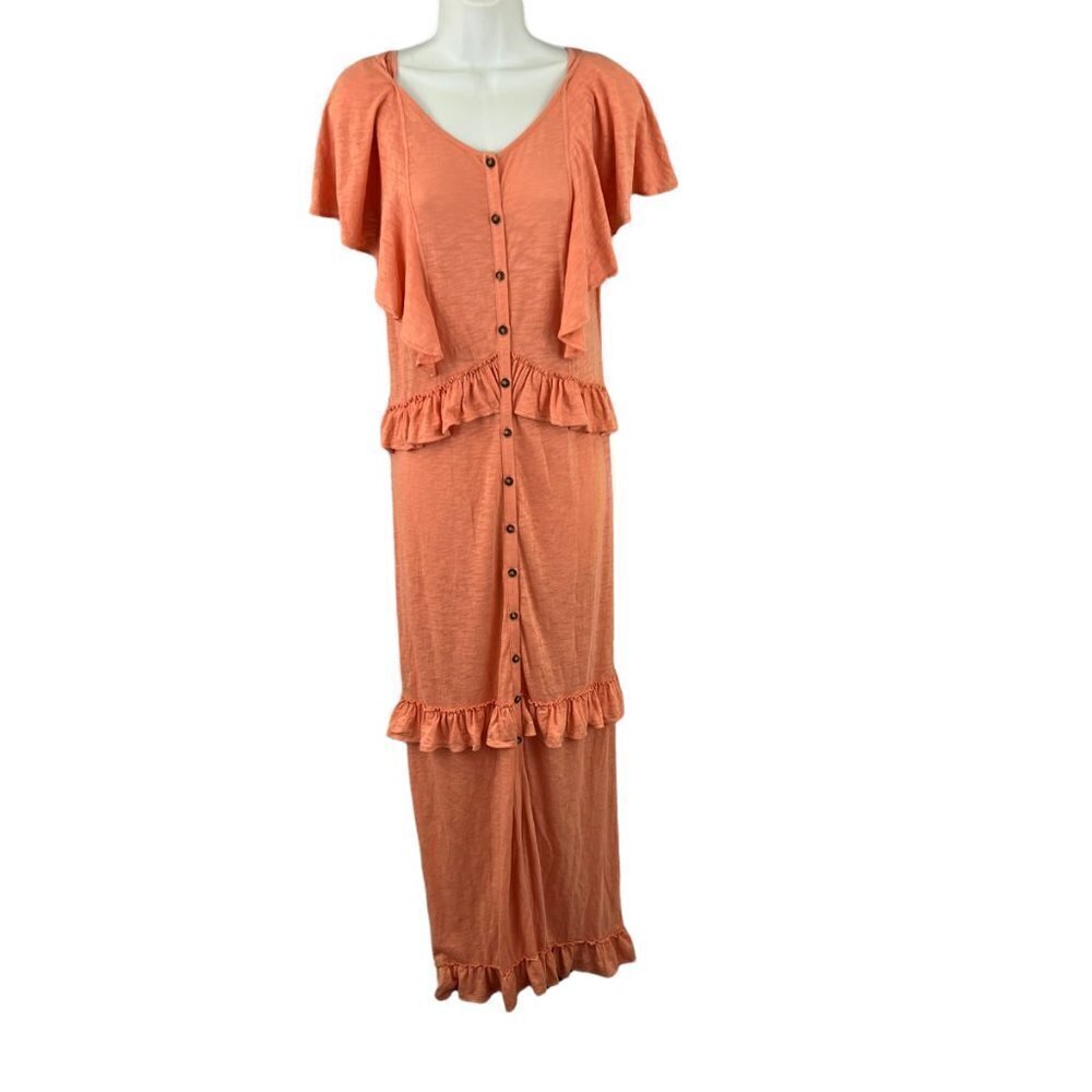 Express Orange Tiered Ruffled Button Front Maxi D… - image 2